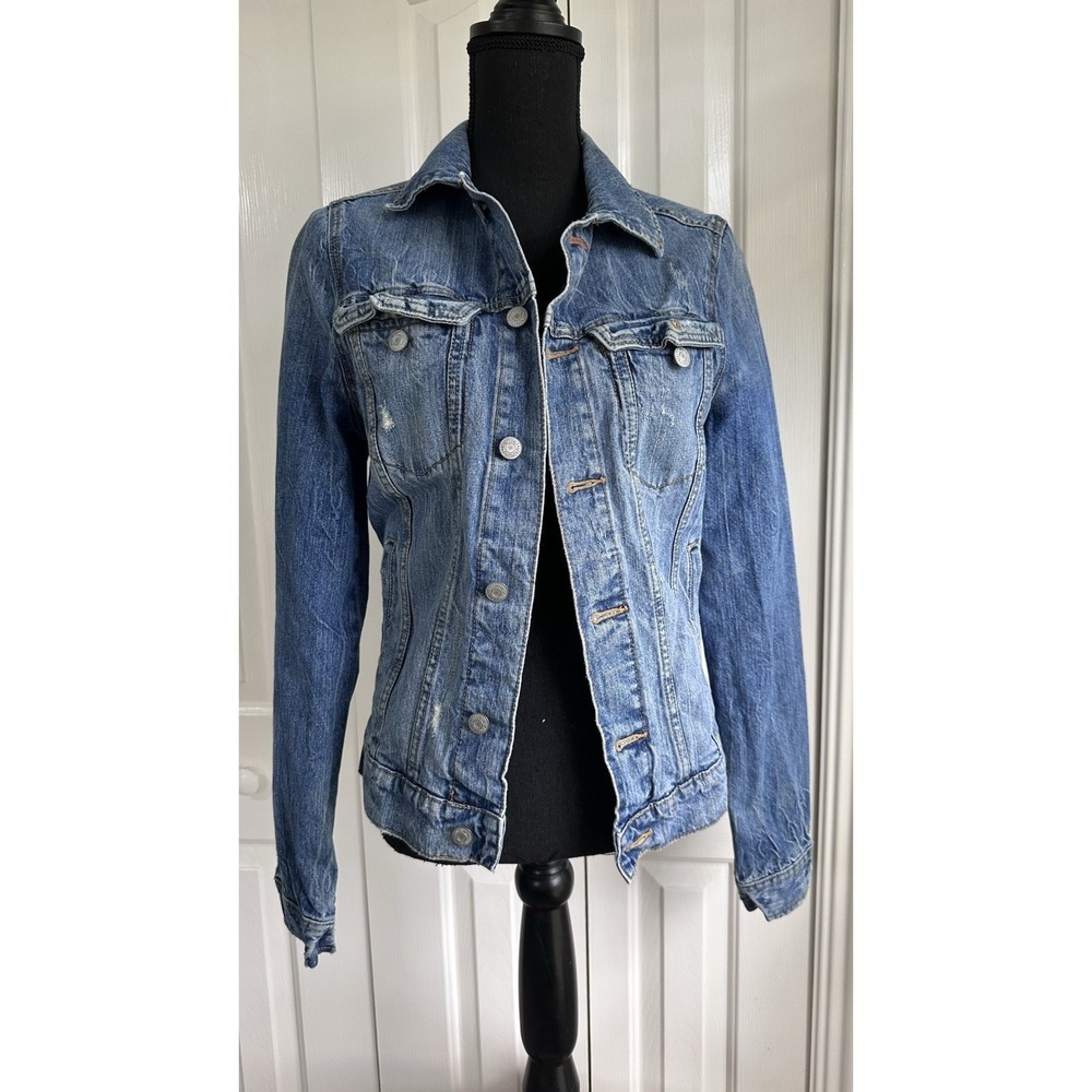 Aeropostale Blue Denim Jacket Distressed Trucker Style Women's Size XS